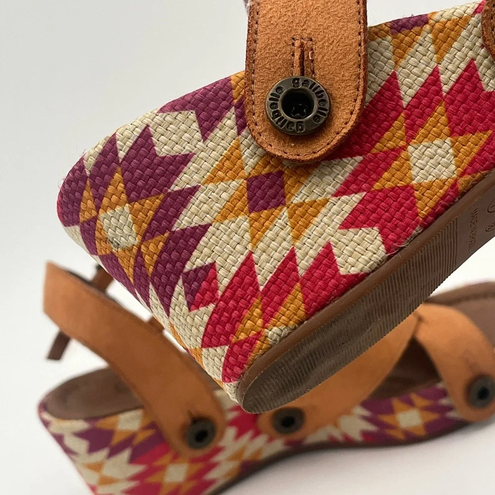 Galibelle Brown Strappy Sandals with Patterned Wedge Size 7 - Picture 3 of 10